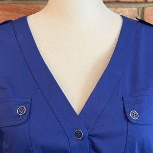 New York & Company Belted Utility Top in Blue Size Medium